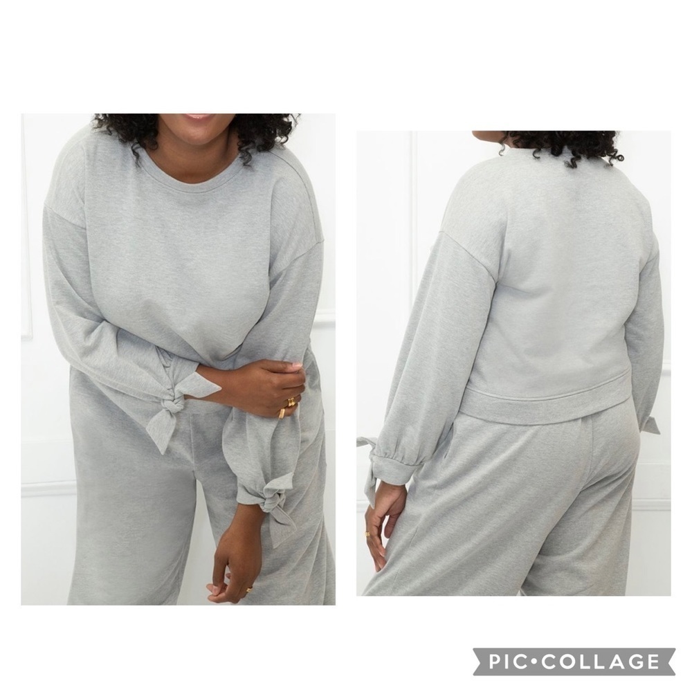 ELOQUII ELEMENTS Women's Plus Tie Sleeved Sweatshirt French Terry Gray 14/16